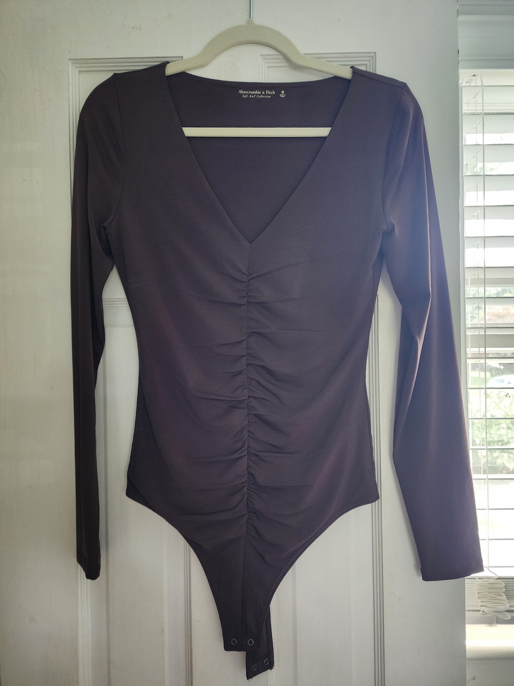 Abercrombie & Fitch Brown Long-Sleeve Ruched Bodysuit